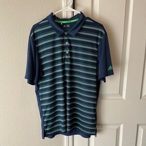 Adidas Blue and Green Striped Polo Shirt